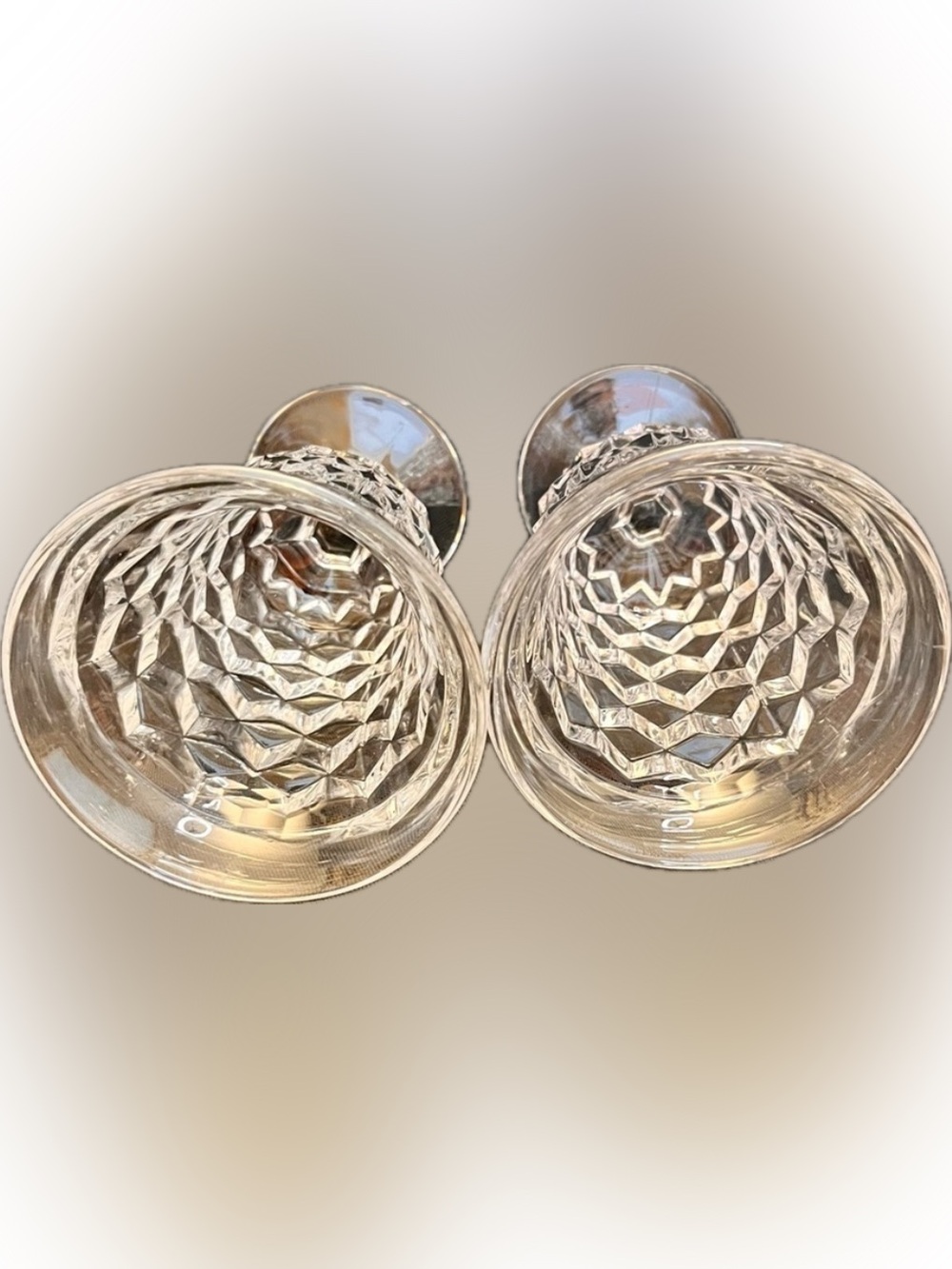 Vintage Fostoria American Clear Cubist Footed Juice Glasses Pedestal Set of 2